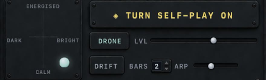 Self-play, DRONE level, DRIFT, BARS and ARP controls